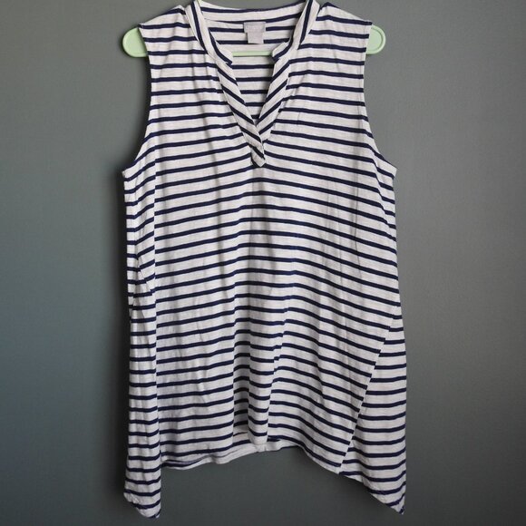 Chicos Hemmed Striped Tank Top Large - Picture 1 of 3